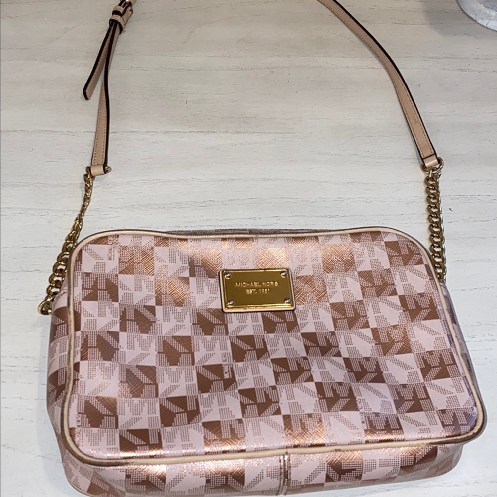 Micheal Kors pink checkered crossbody bag